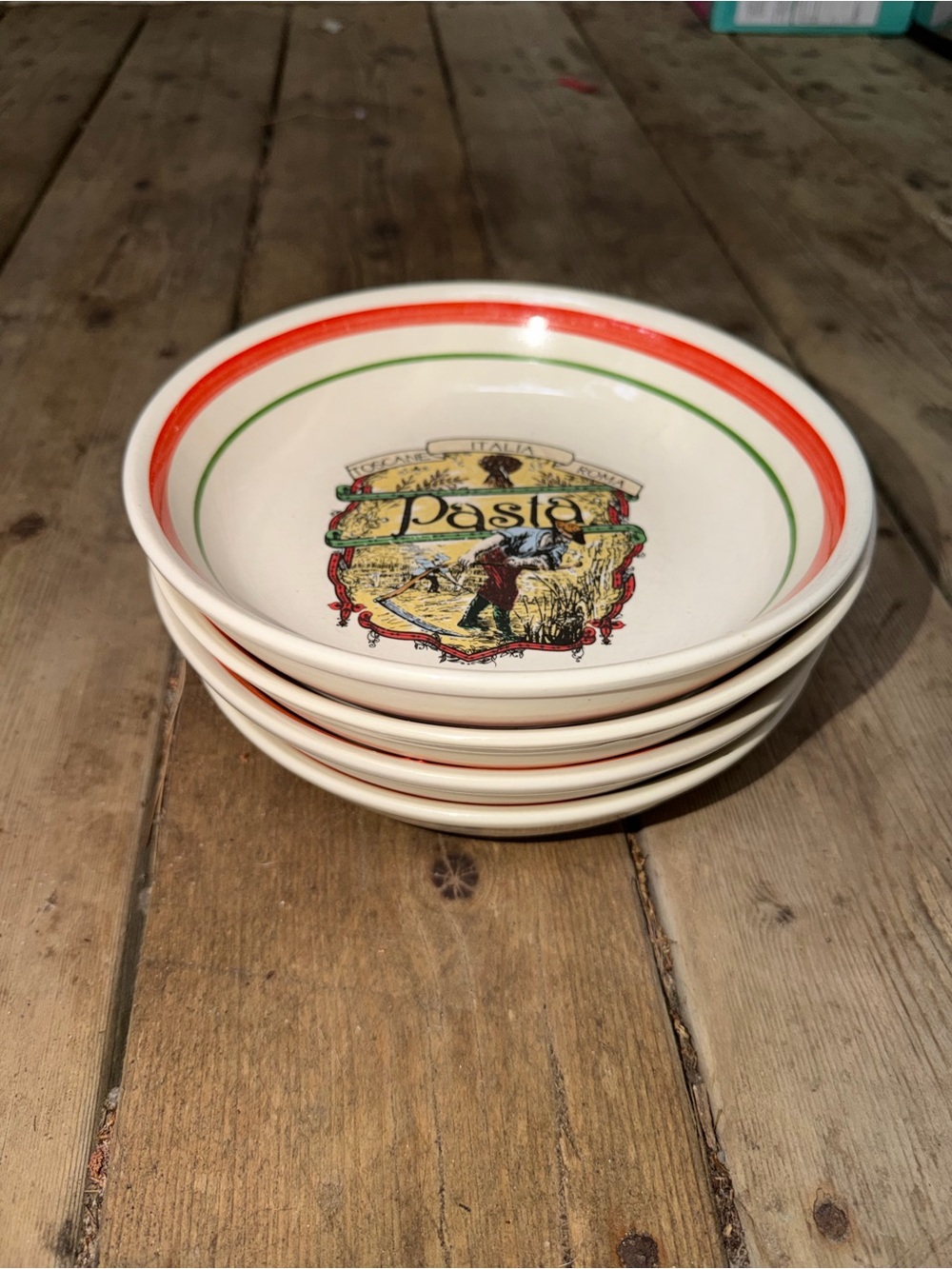 Vintage Pasta Ceramic Bowl - Cream with Red & Green Trim